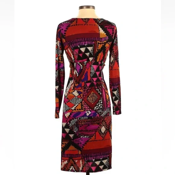 Leota Colorful Tribal Geometric Dress Long Sleeve Lightweight Dress Small EUC - Picture 2 of 5